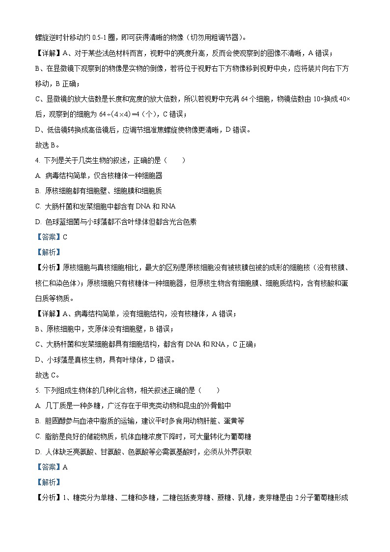 湖北省黄冈市十五校2024-2025学年高一上学期期中联考生物试题 Word版含解析第3页