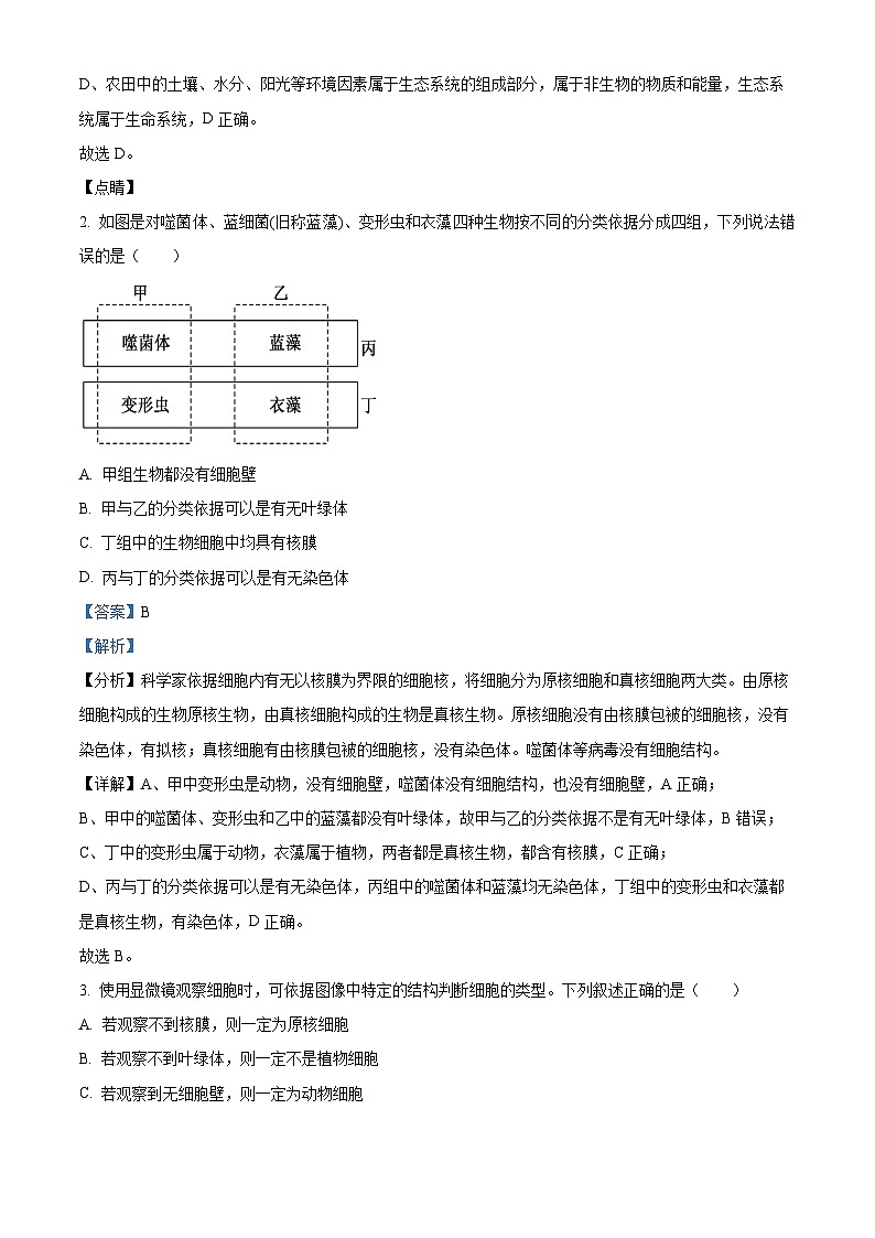 重庆市长寿区长寿中学校2024-2025学年高一上学期11月期中生物试题 Word版含解析第2页