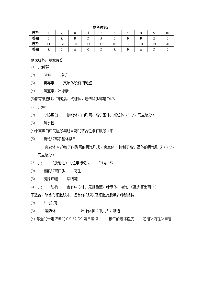 湖北省荆州中学2024-2025学年高一上学期期中考试生物试卷答案第1页
