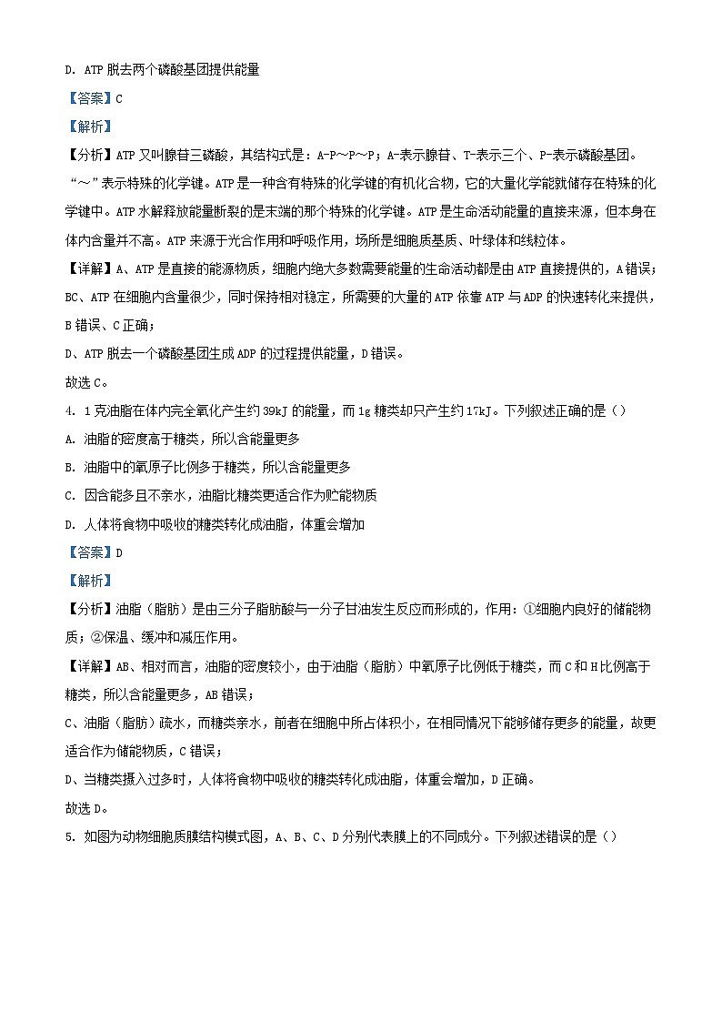 浙江省2023_2024学年高一生物上学期12月月考试题含解析第2页