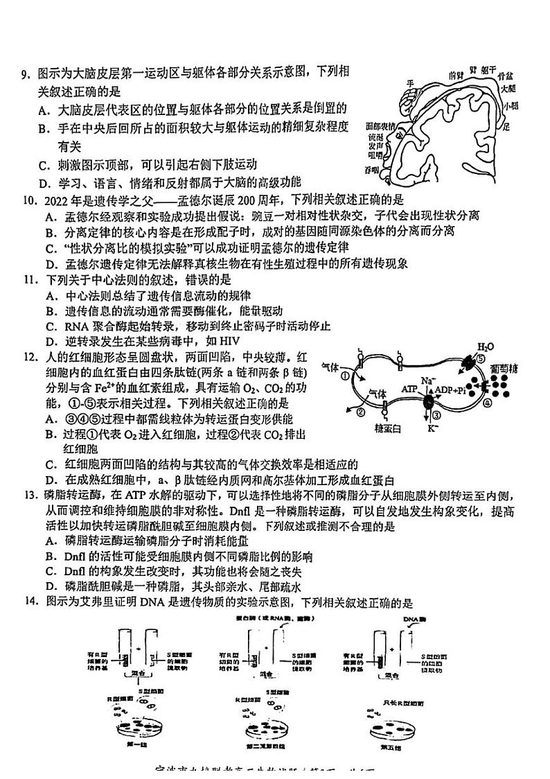 浙江省宁波市九校2022_2023学年高二生物上学期1月期末联考试题pdf第2页