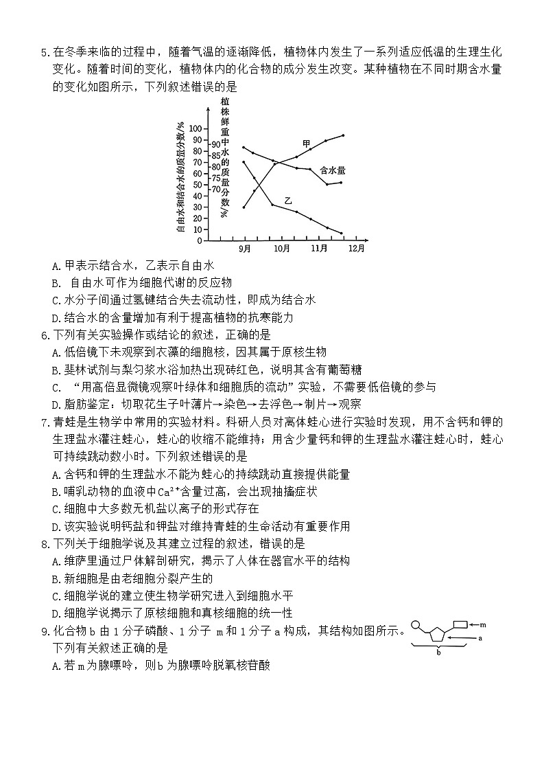 河北省唐山市部分学校2024~2025学年高一上学期11月期中联考生物试卷第2页