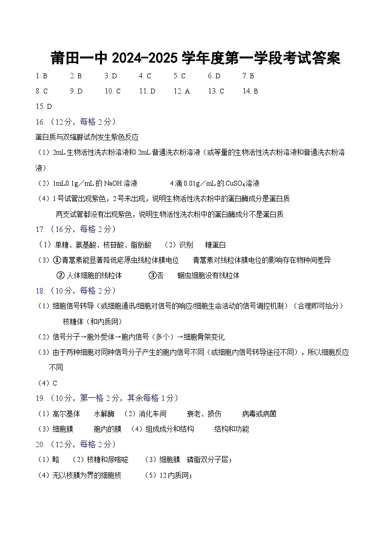 2024-2025高一上期中考试卷第1页