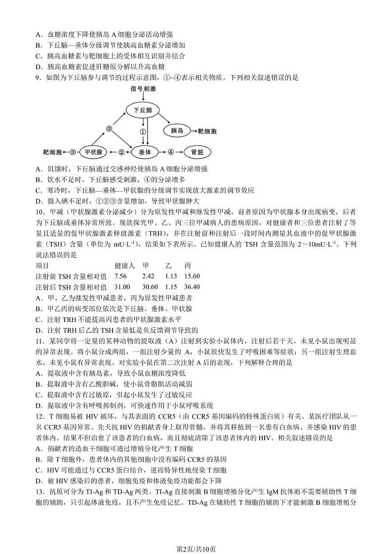 2024北京东直门中学高二（上）期中生物（选考）试卷（教师版）02