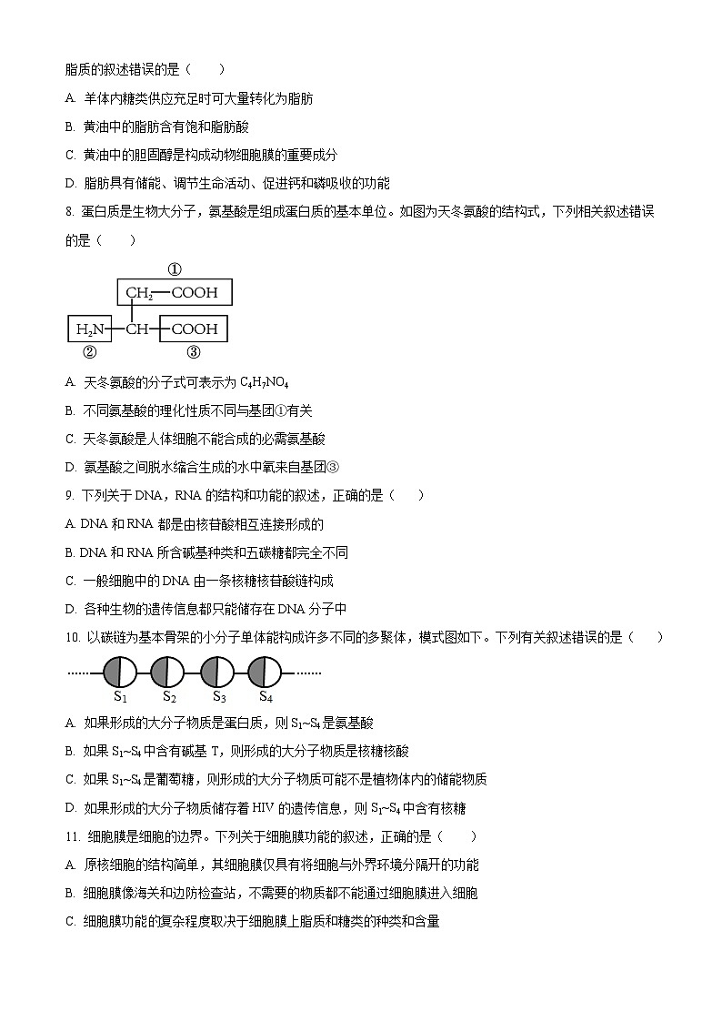 辽宁省朝阳市朝阳市重点中学期中高一联考2024-2025学年高一上学期11月期中生物试题  Word版无答案第3页