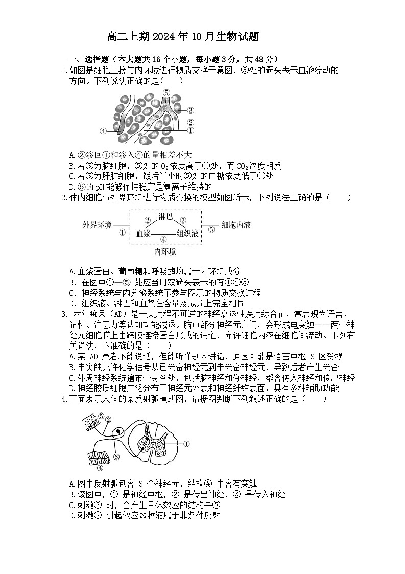 贵州省仁怀市第四中学2024-2025学年高二上学期10月检测生物试题第1页