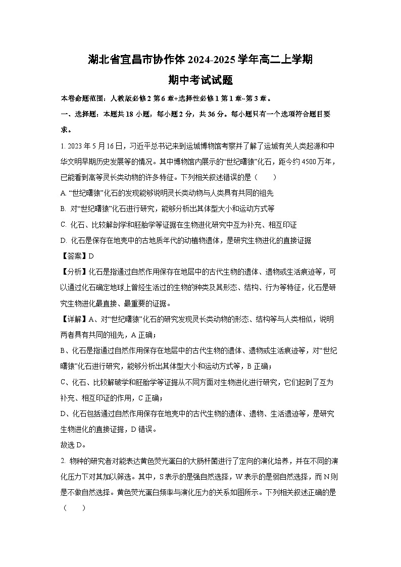 2024-2025学年湖北省宜昌市协作体高二(上)期中生物试卷(解析版)第1页