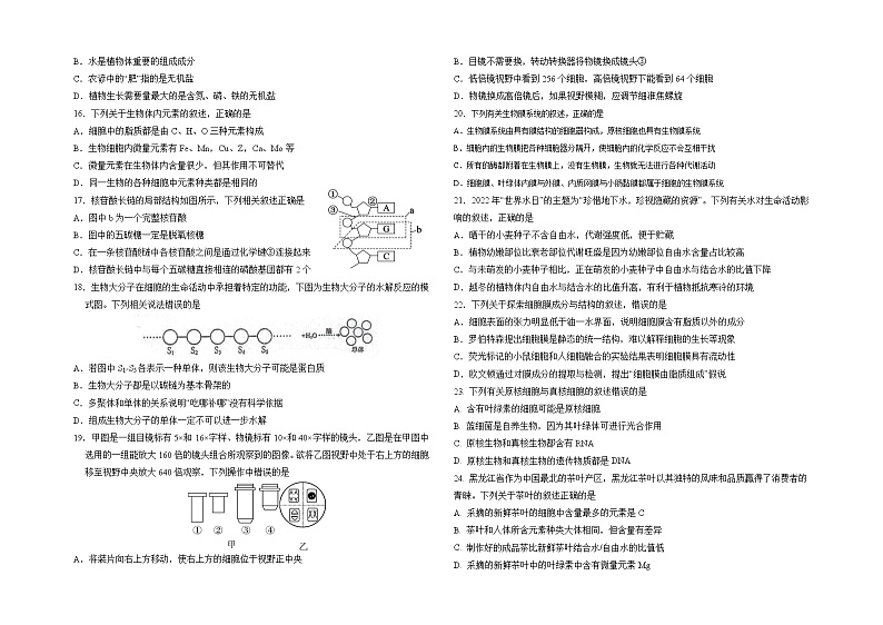 湖南省常德市第三中学2024-2025学年高一上学期期中考试生物试卷第2页