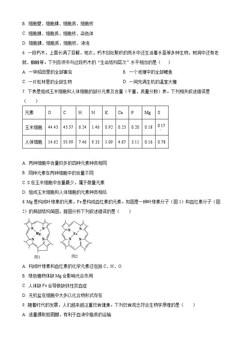 江苏省无锡市江阴市六校2024-2025学年高一上学期11月期中联考生物试题  Word版无答案第2页