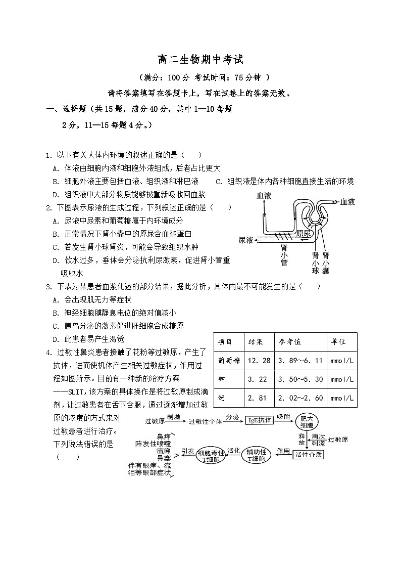 福建省厦门市湖滨中学2024-2025学年高二上学期期中考试生物试题第1页