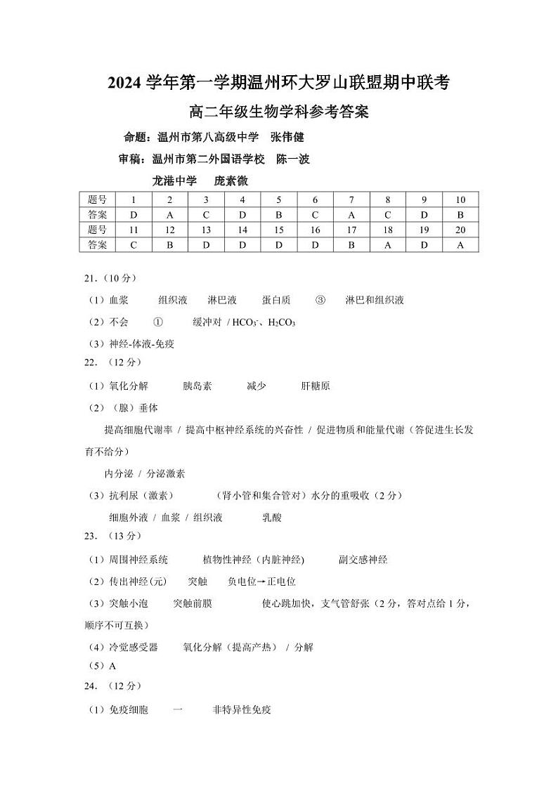 高二生物答案第1页