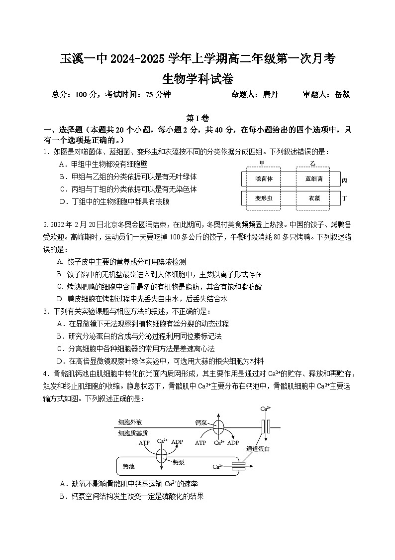2024-2025学年上学期高二年级第一次月考-生物试卷第1页