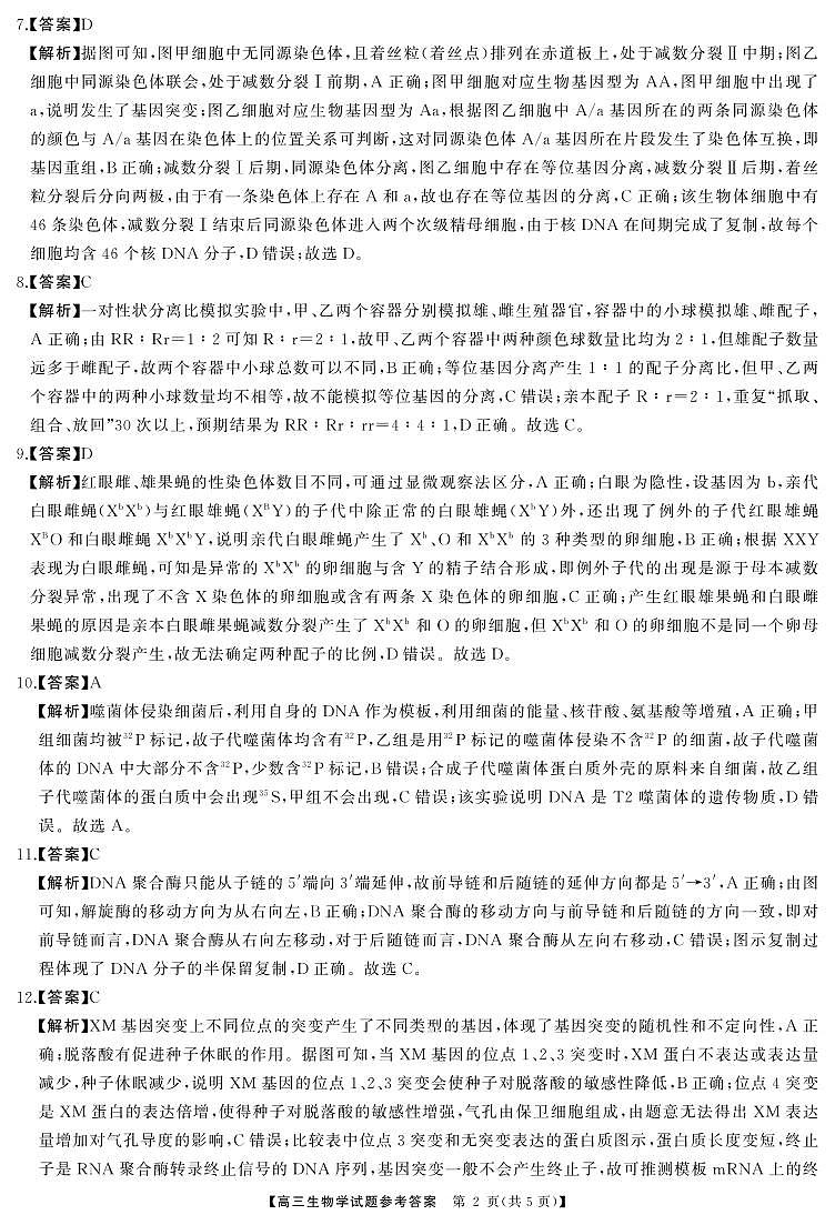 【湖南卷】湖南省三湘名校教育联盟2025届高三年级上学期11月第二次(期中)大联考（11.20-11.21）生物试卷答案第2页