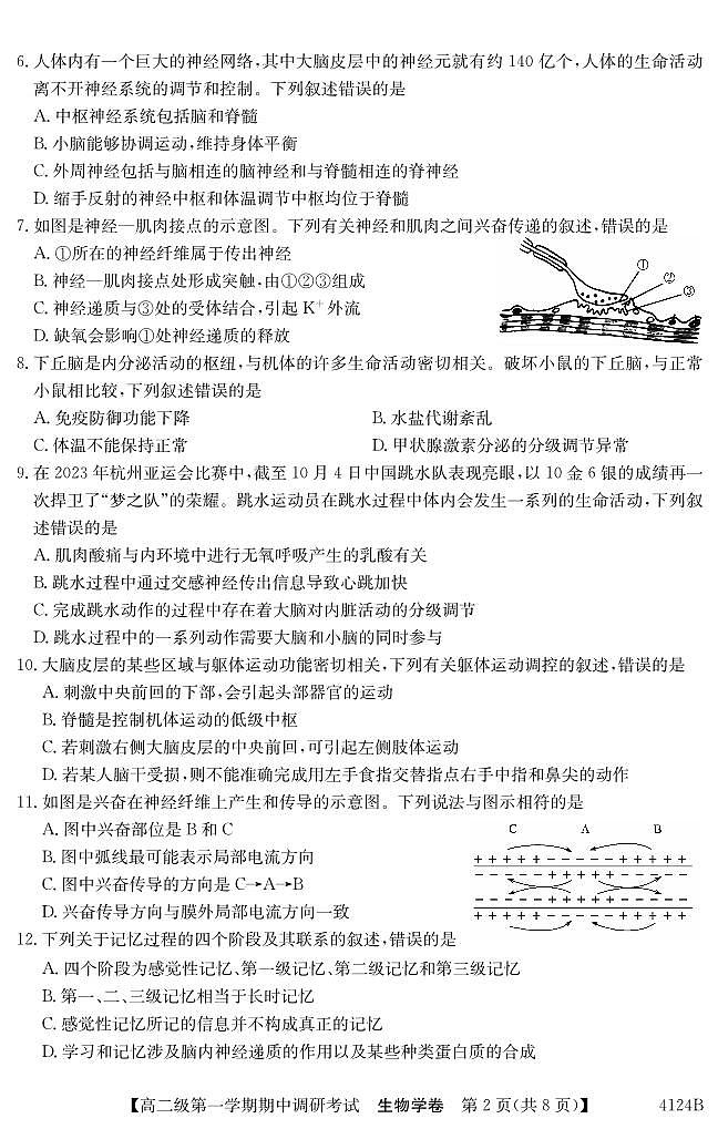 广东省清远市2023_2024学年高二生物上学期期中试题pdf第2页