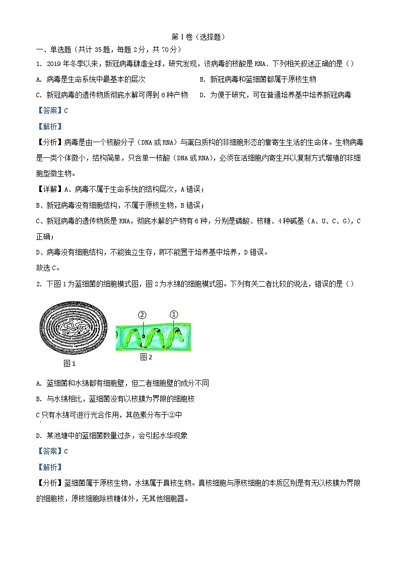 浙江省宁波市2023_2024学年高一生物上学期12月月考试题含解析第1页