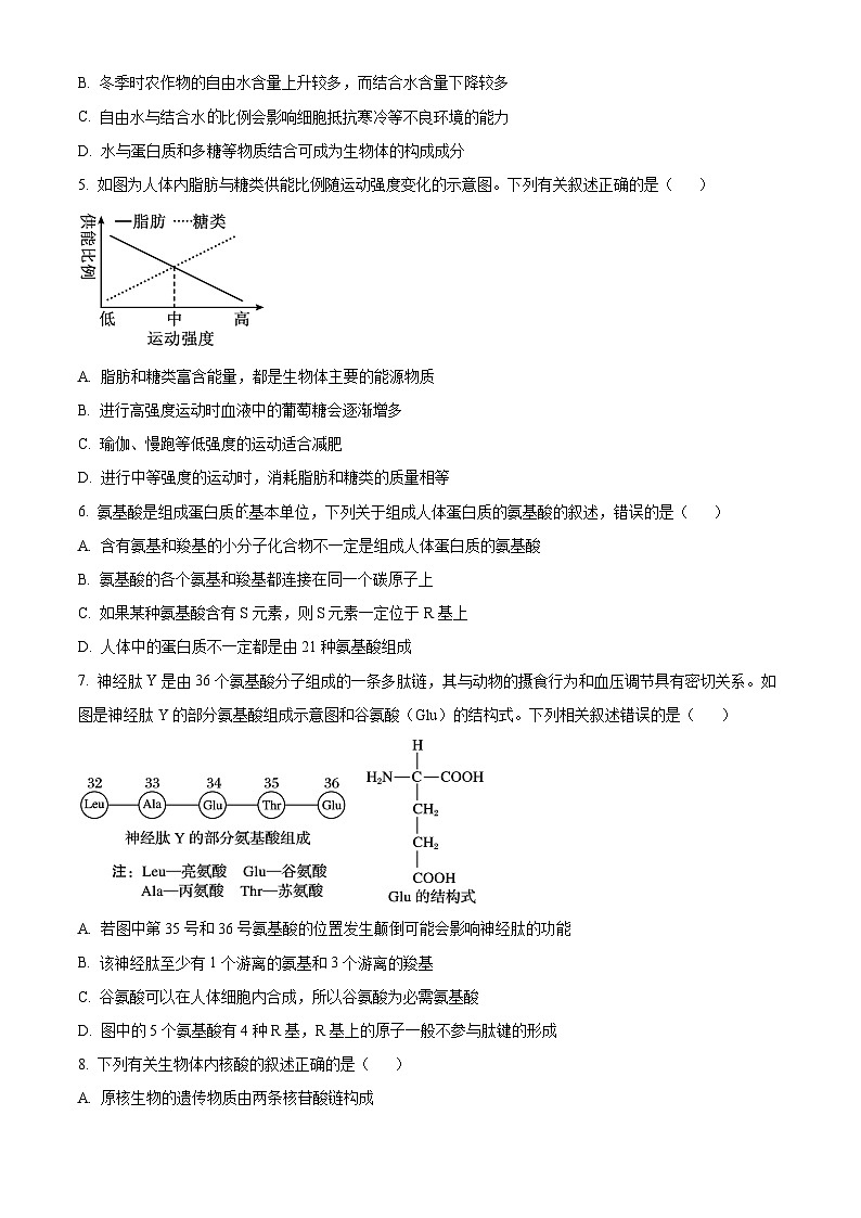 精品解析：山西省部分学校2024-2025学年高一上学期11月期中质量检测生物试题（原卷版）第2页