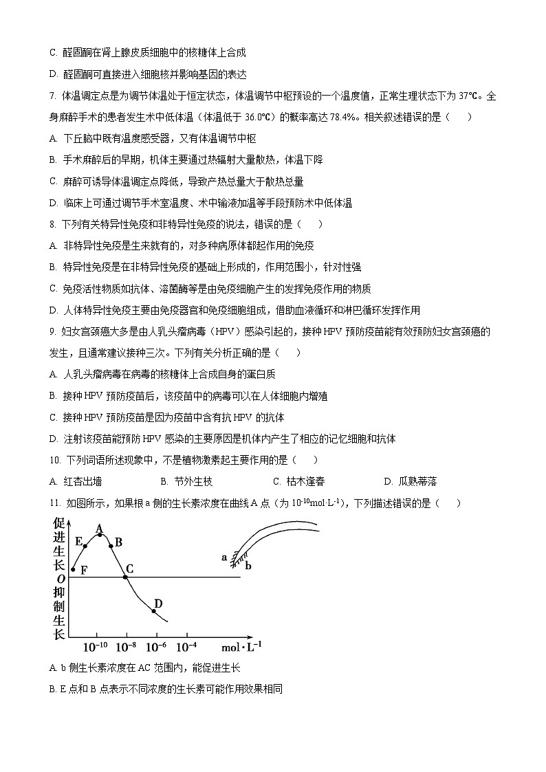 2025扬州江都区高二上学期11月期中考试生物含解析03