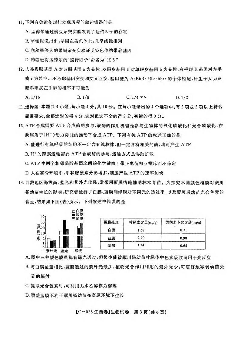 生物丨江西省九江十校联考2025届高三上学期11月期中考试生物试卷及答案第3页