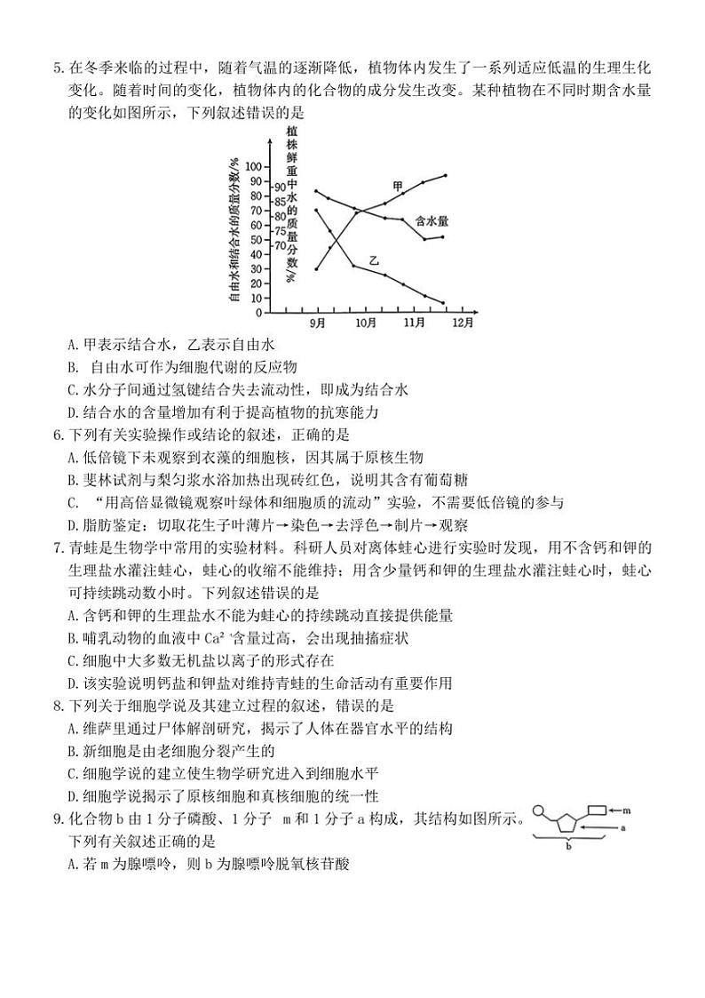 2024～2025学年河北省唐山市部分学校高一(上)期中联考生物试卷(含答案)第2页