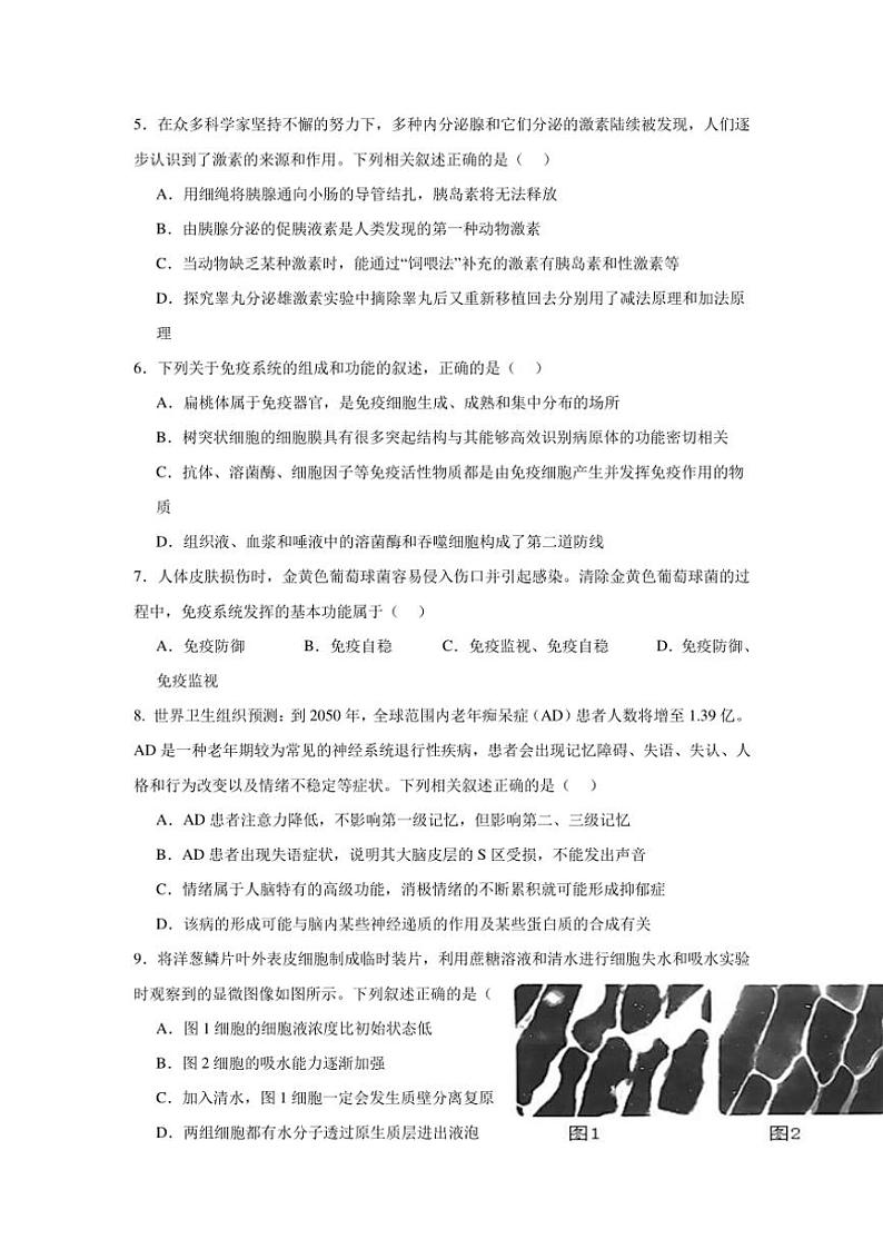 2024～2025学年广东省广州市第六中学高二(上)期中生物试卷(含答案)第2页