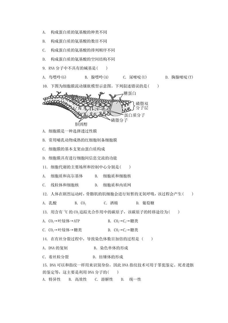 2024～2025学年江苏省无锡市江阴市某校高二(上)期中生物(必修)试卷(含答案)第2页