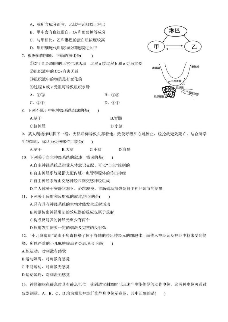 甘肃省兰州市第一中学2024～2025学年高二(上)11月月考生物试卷(含答案)第2页