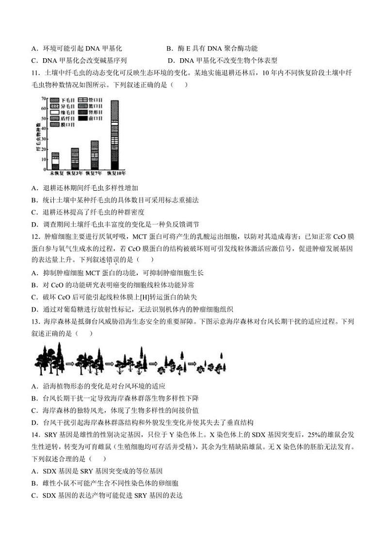 浙江省91高中联盟2024～2025学年高三(上)期中生物试卷(含答案)第3页