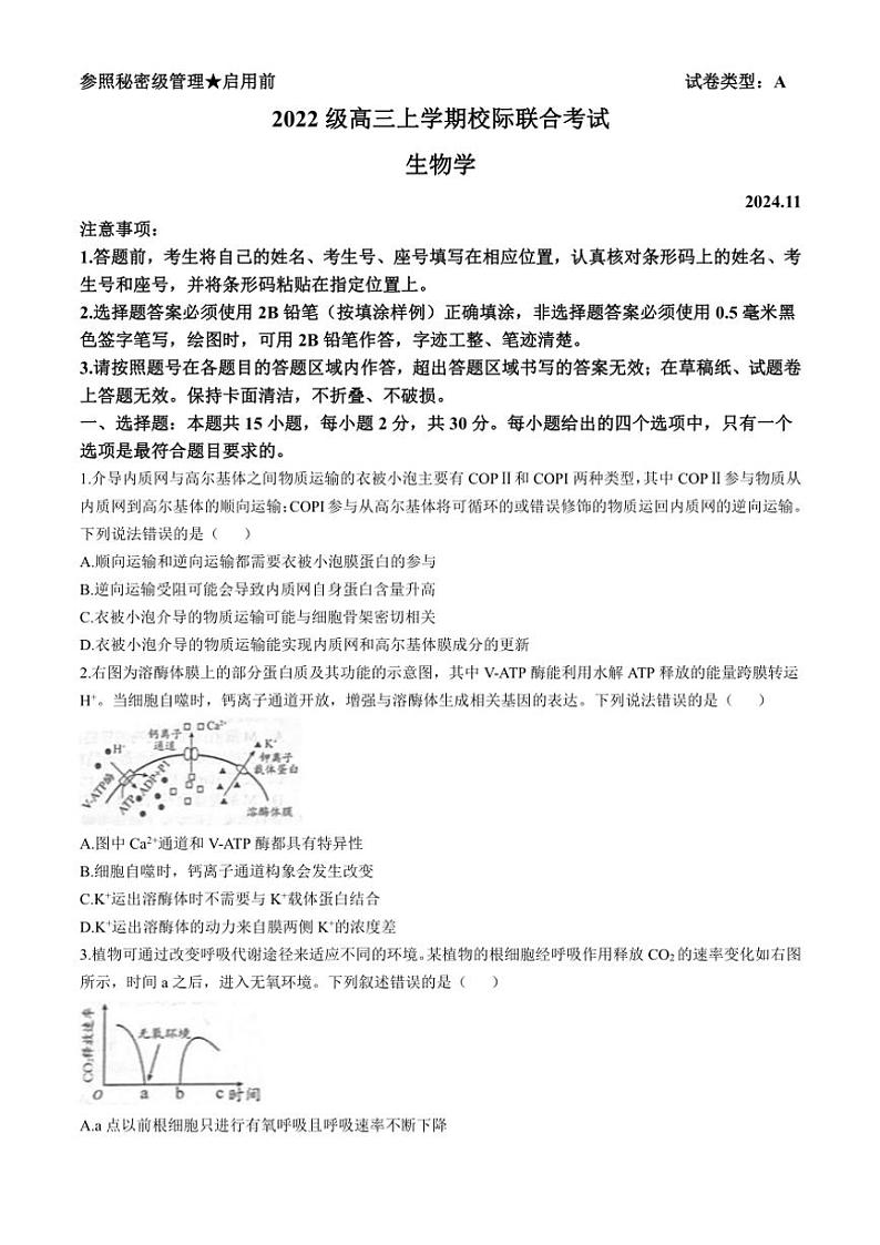 山东省日照市2024～2025学年高三(上)期中生物试卷(含答案)第1页