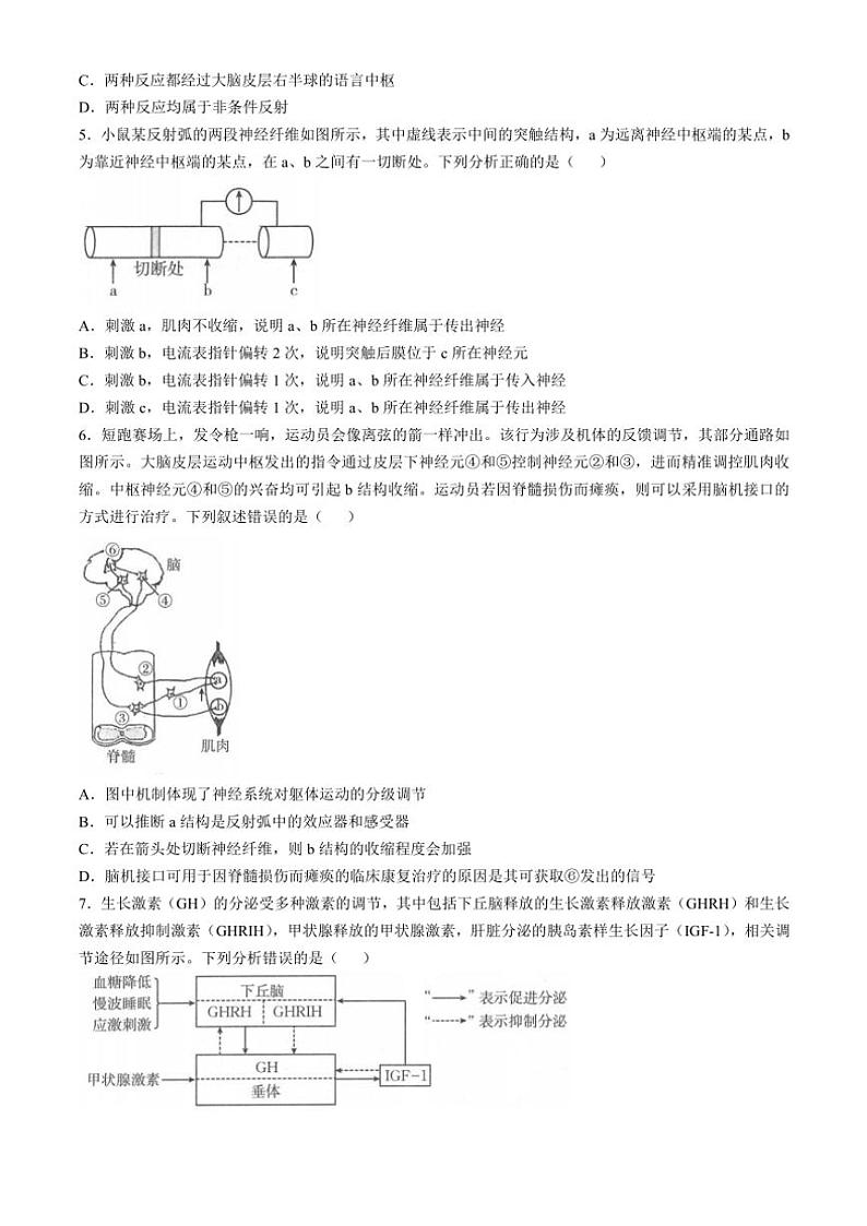 河南省豫东名校2024～2025学年高二(上)期中阶段性诊断测试生物试卷(含答案)第2页
