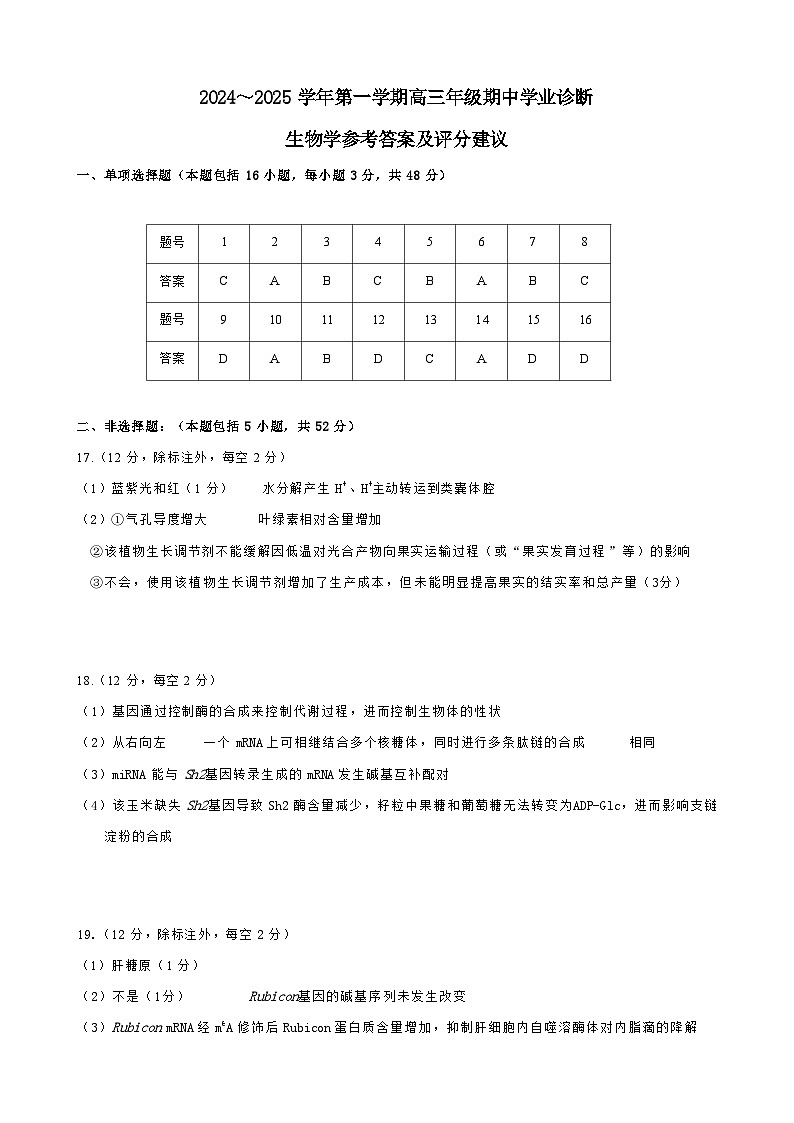 【西北卷】【山西卷】山西省太原市2024-2025学年高三年级第一（上）学期期中学业诊断考试（11.12-11.13）生物试卷01