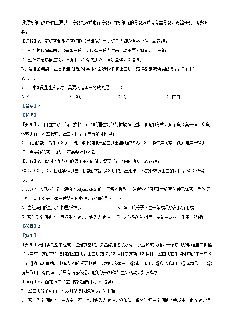 浙江省金华市第一中学2024-2025学年高一上学期期中考试生物试卷 Word版含解析第3页