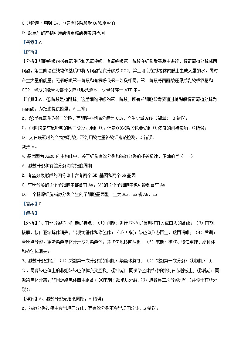 浙江省杭州市等4地2024-2025学年高二上学期11月期中生物试题 Word版含解析第3页