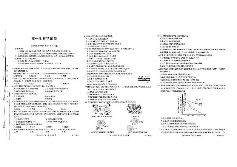 内蒙古赤峰市名校2024-2025学年高一上学期期中联考生物试题（PDF版附答案）第1页