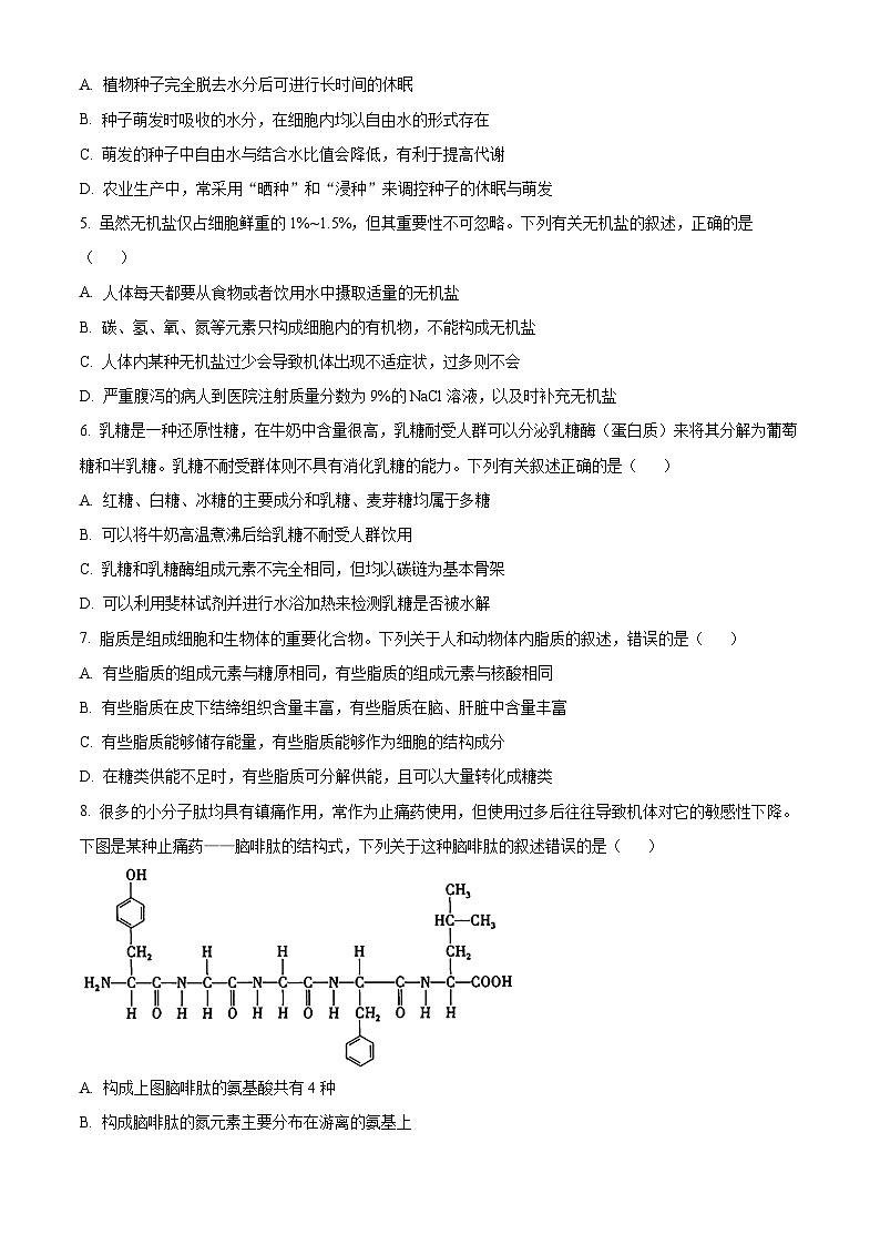 江西省部分学校2024-2025学年高一上学期11月期中生物试题无答案第2页