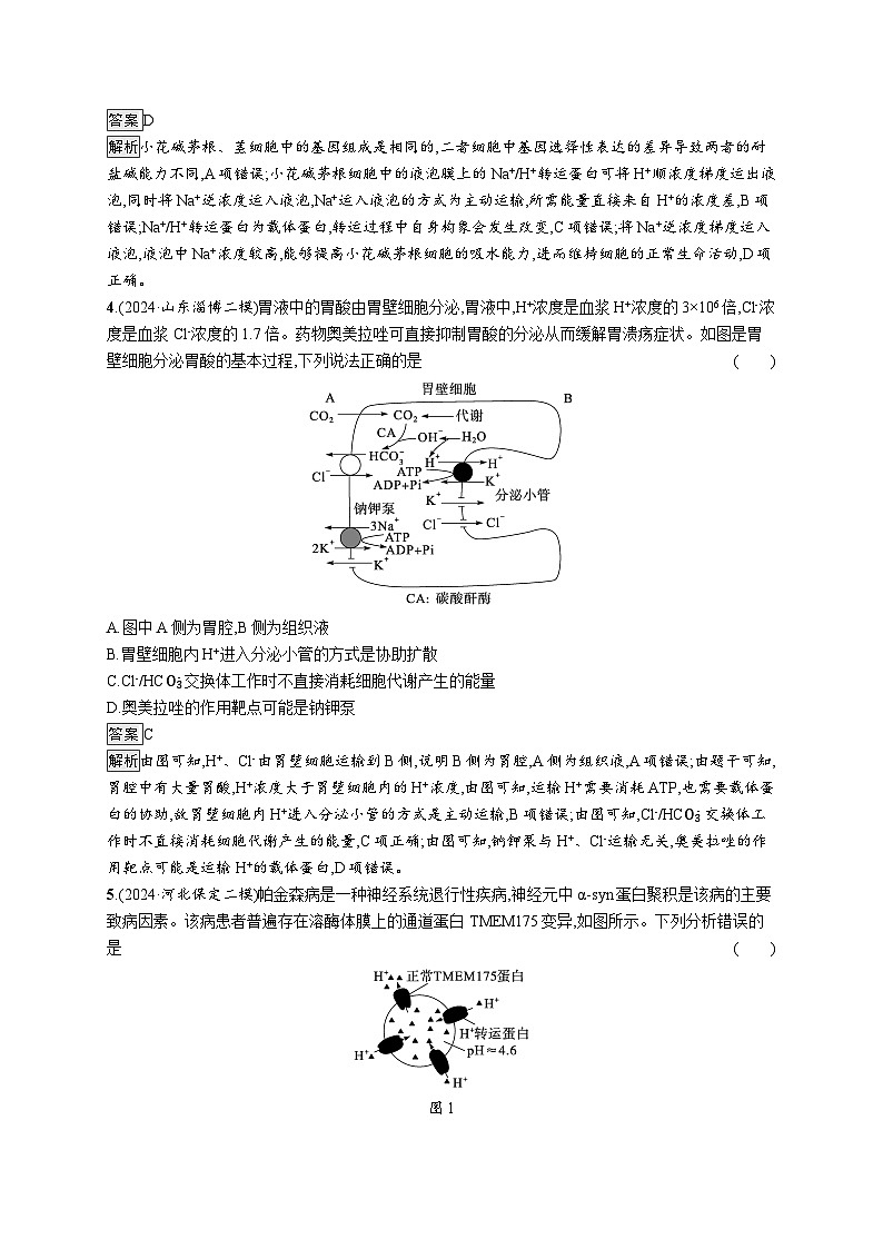 备战2025年高考二轮复习生物（山东版）知识对点小题练2物质出入细胞的方式（Word版附解析）第2页