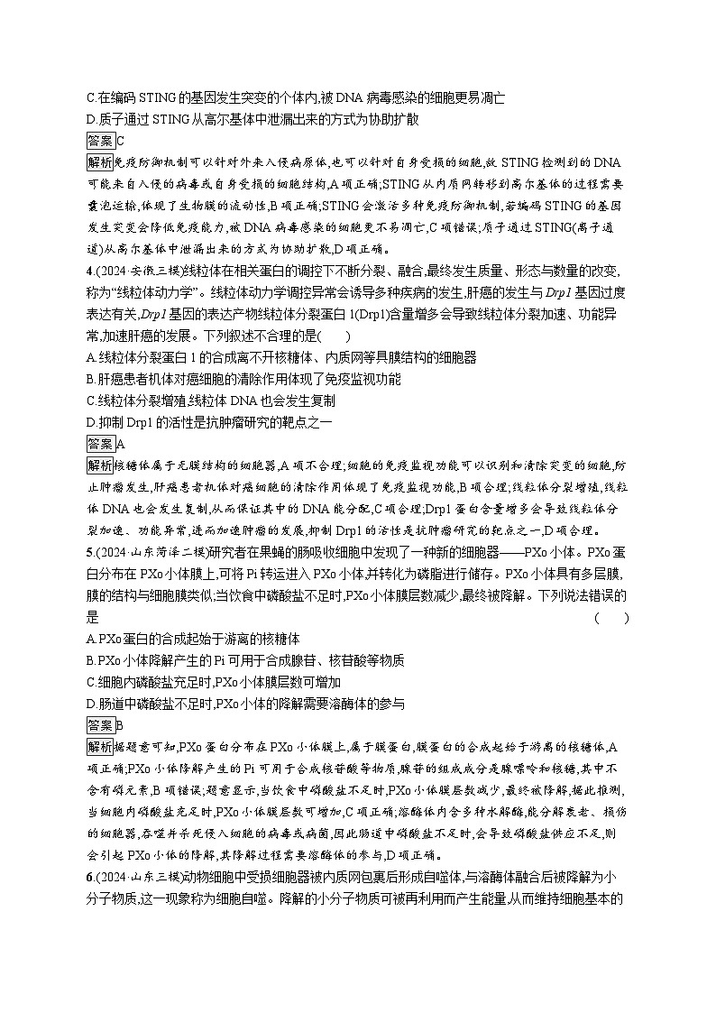 备战2025年高考二轮复习生物（山东版）知识对点小题练1细胞的分子组成与结构（Word版附解析）第2页