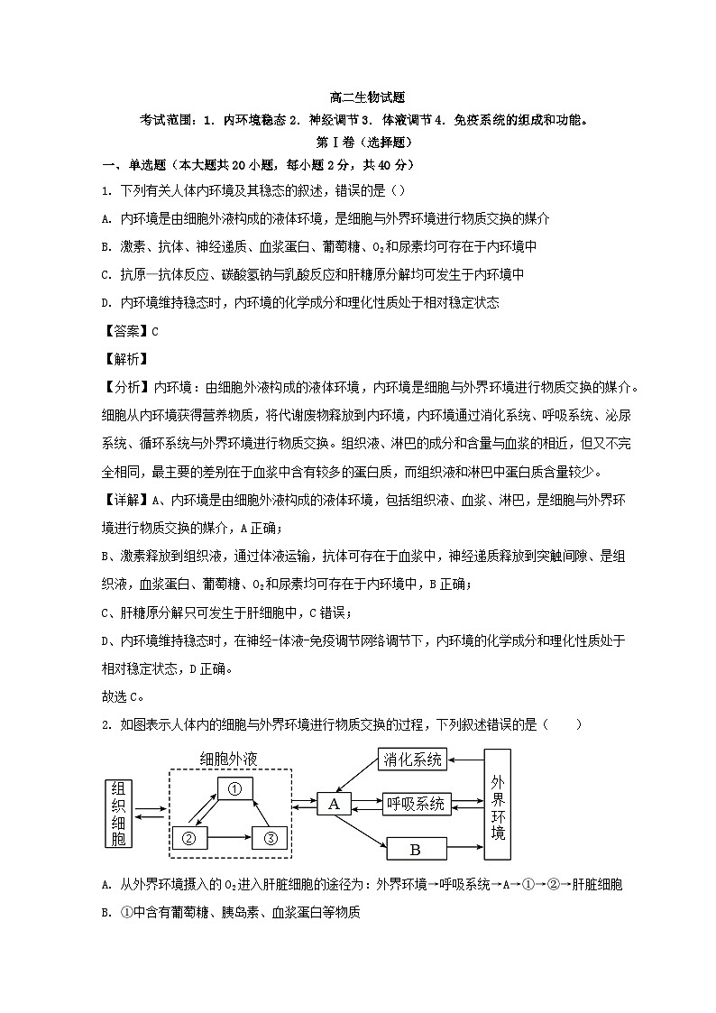 山东省鄄城县2024届高二生物上学期10月月考试题含解析第1页