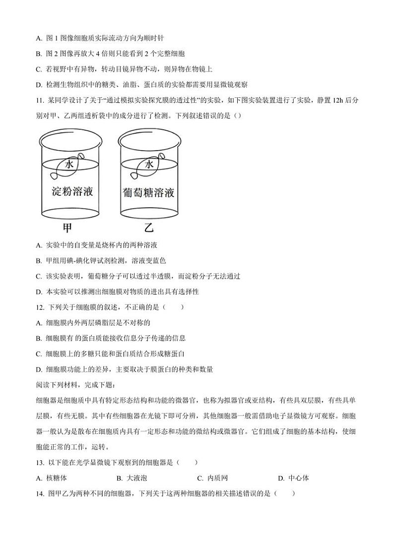 浙江省绍兴市会稽联盟2024～2025学年高一(上)期中联考生物试卷(含答案)第3页