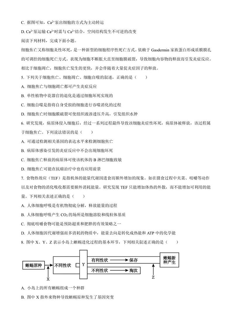 浙江省衢州五校联盟2024～2025学年高二(上)期中联考生物试卷(含答案)第2页