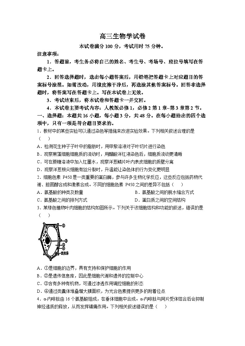 【西北卷】青海省金太阳2024-2025学年高三上学期11月联考（11.21-11.22）生物试卷+答案第1页