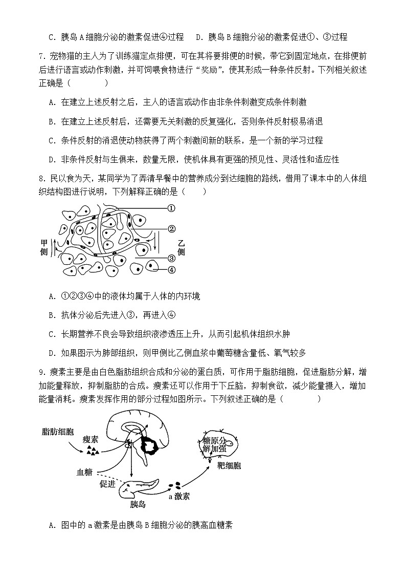 福建省莆田市仙游县第二教研片区2024-2025学年高二上学期期中考试生物试题-A4第3页