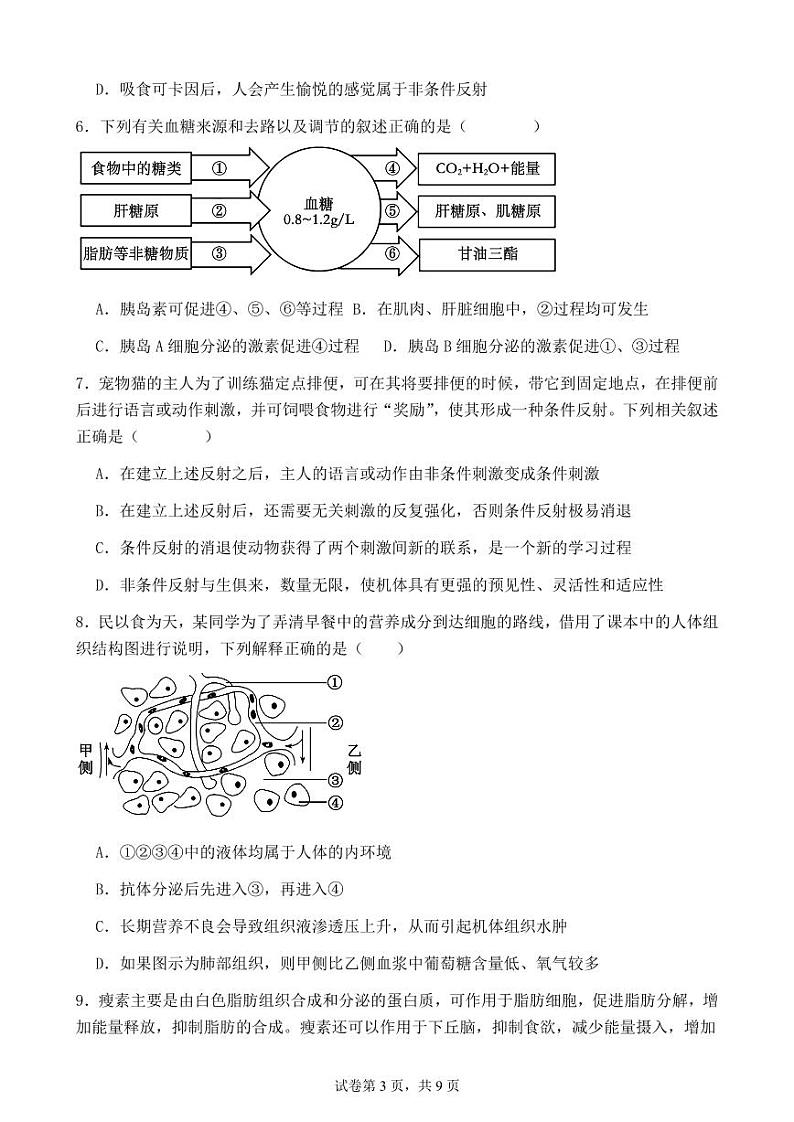 仙游县高中第二教研片区2024-2025学年上学期期中联考高二生物试卷 (2)第3页