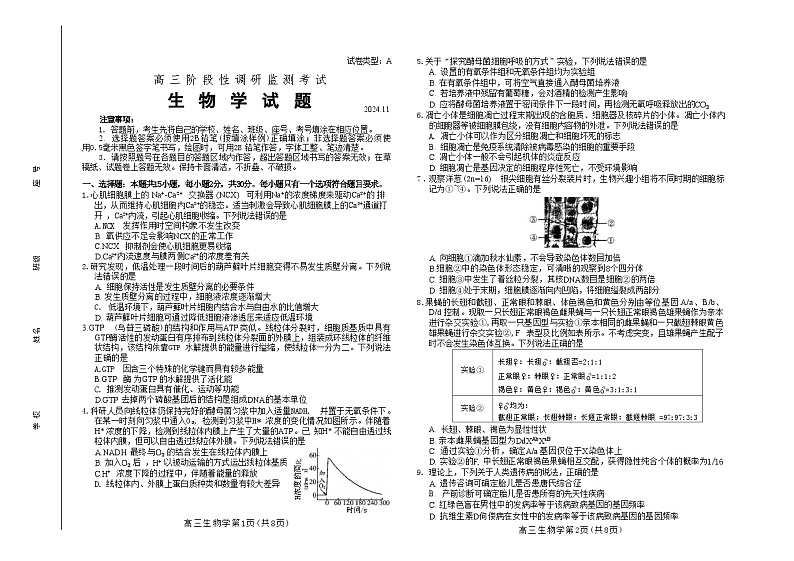 山东省潍坊市2024-2025年高三上学期期中考试生物试题第1页