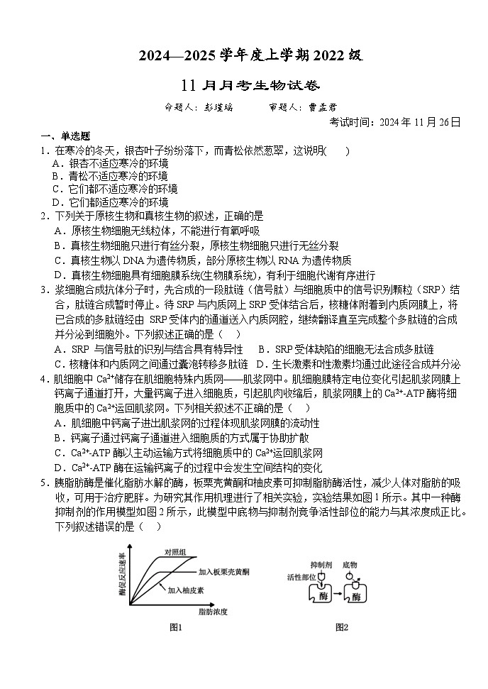 湖北省荆州市沙市区湖北省沙市中学2024-2025学年高三上学期11月月考生物试题01