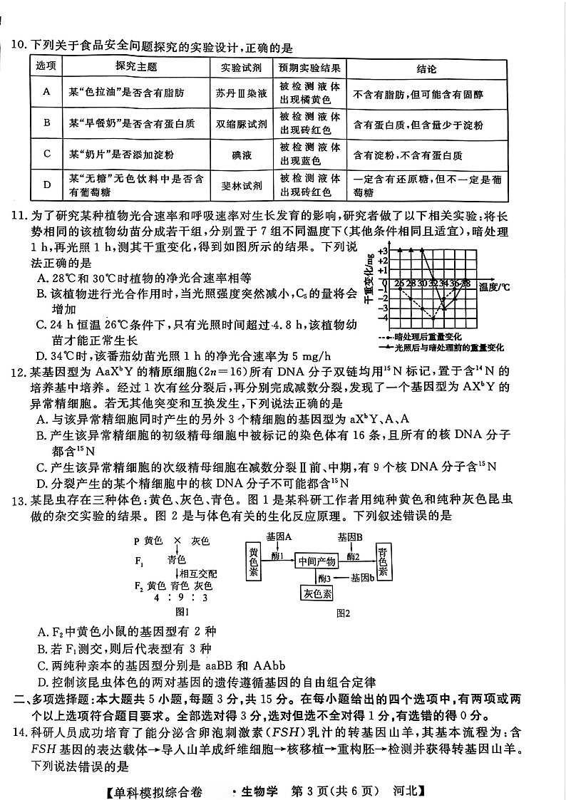 河北省邯郸市部分校2024-2025学年高三上学期期中生物模拟试卷第3页