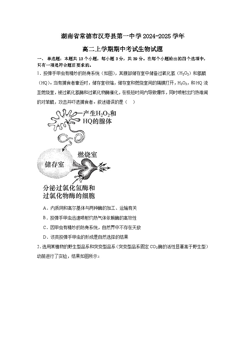 湖南省常德市汉寿县汉寿县第一中学2024-2025学年高二上学期11月期中生物试题第1页