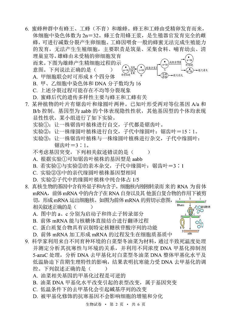 宁夏吴忠市高三上学期学业水平适应性考试生物第2页