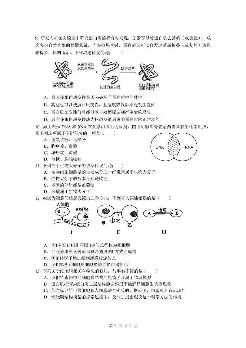 广东实验中学2024—2025学年（上）高一级期中考试生物学试卷第3页