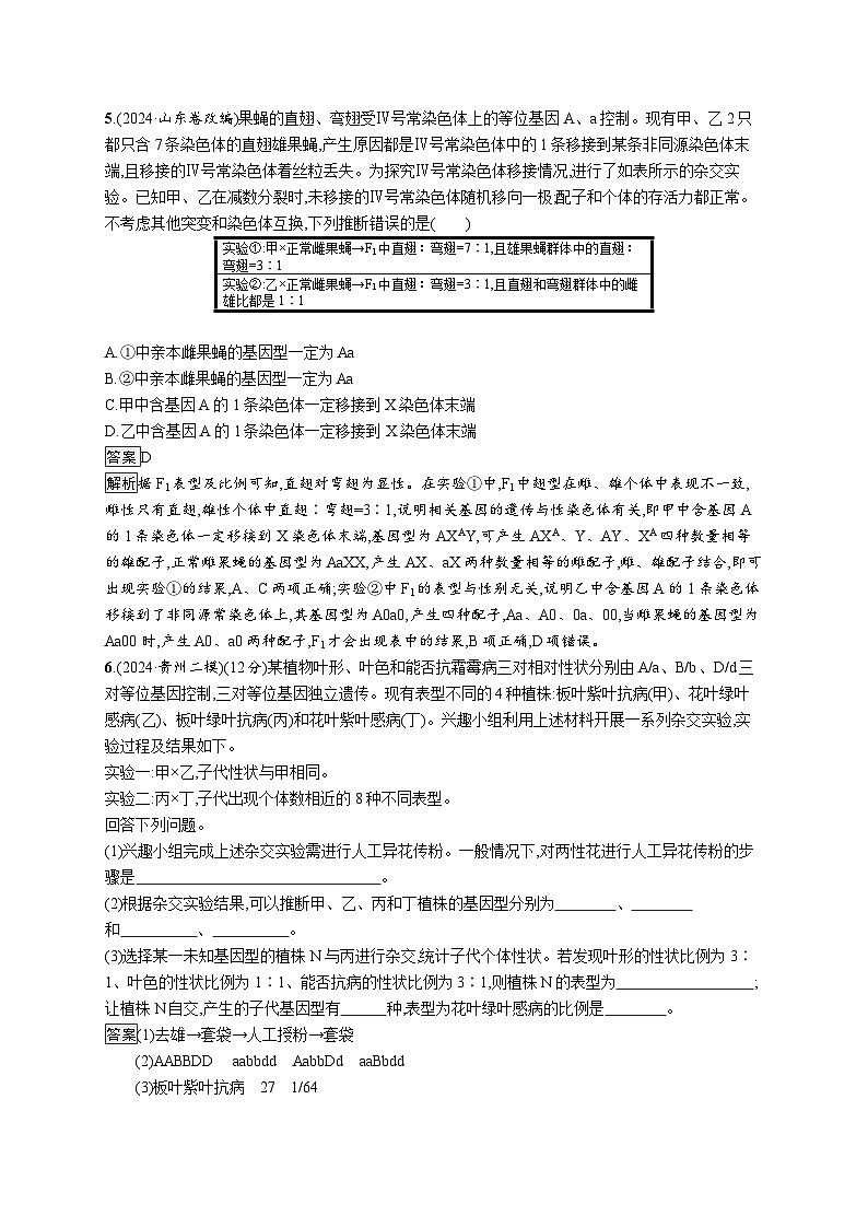 备战2025年高考二轮复习生物（广东专版）大单元4 遗传信息控制生物性状的遗传规律 层级二关键突破提升练（Word版附解析）第3页