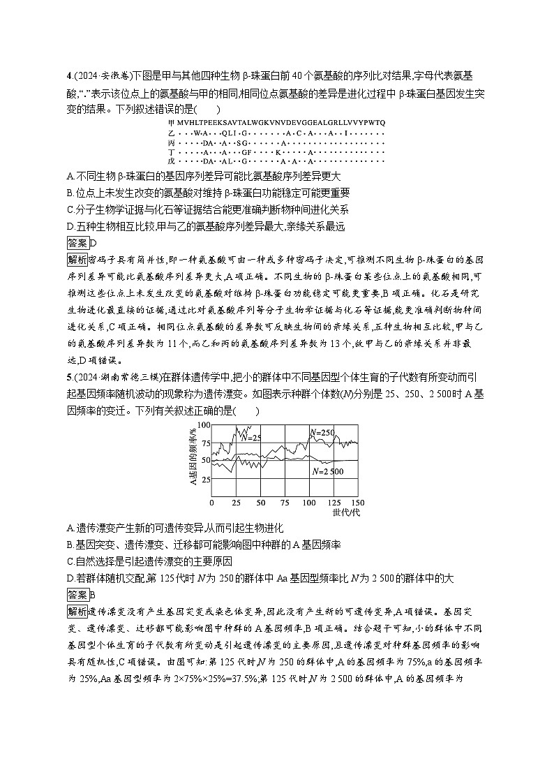 备战2025年高考二轮复习生物（湖南版）知识对点小题练8生物的变异、育种与进化（Word版附解析）第2页